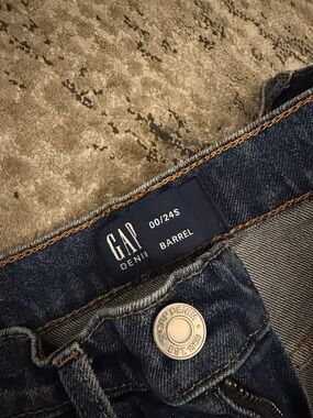 GAP Dark Blue Denim Barrel Jeans with Contrast Stitching